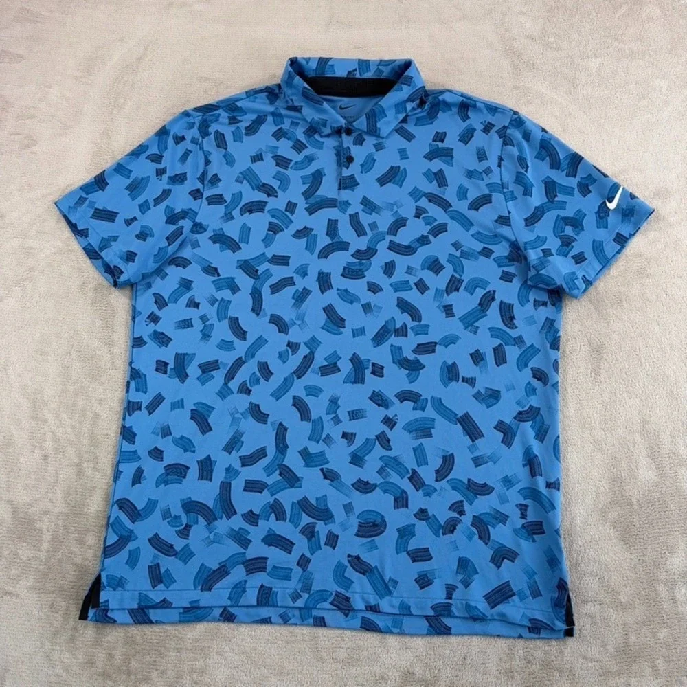 Nike Tour Micro Print Brush Dri-Fit Performance Golf Polo Shirt Blue Men XL NWOT